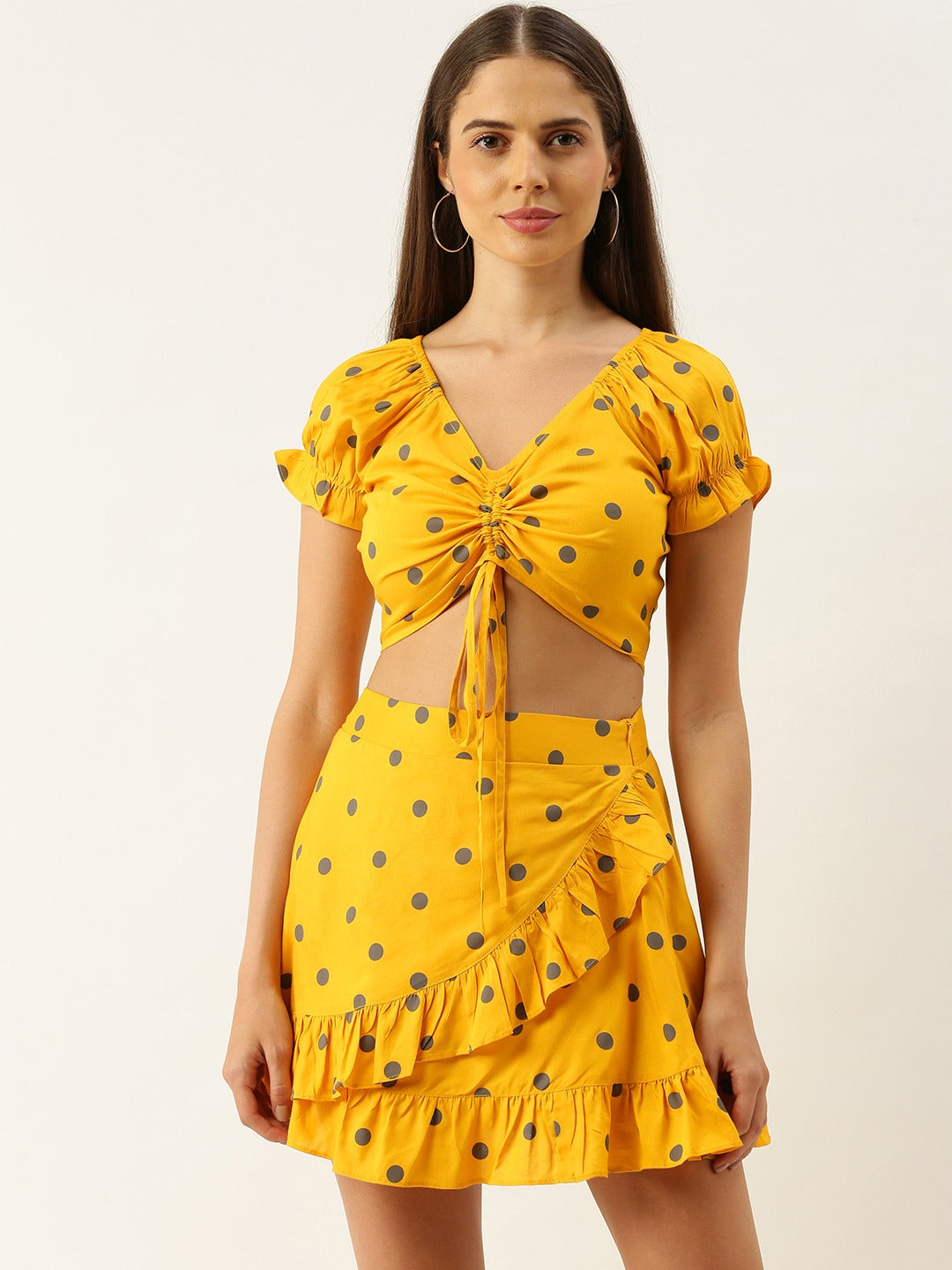 Polka Dot Printed Crop Top and Skirt Set